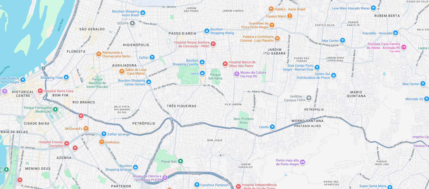 Mapa de Porto Alegre com permissões ativas