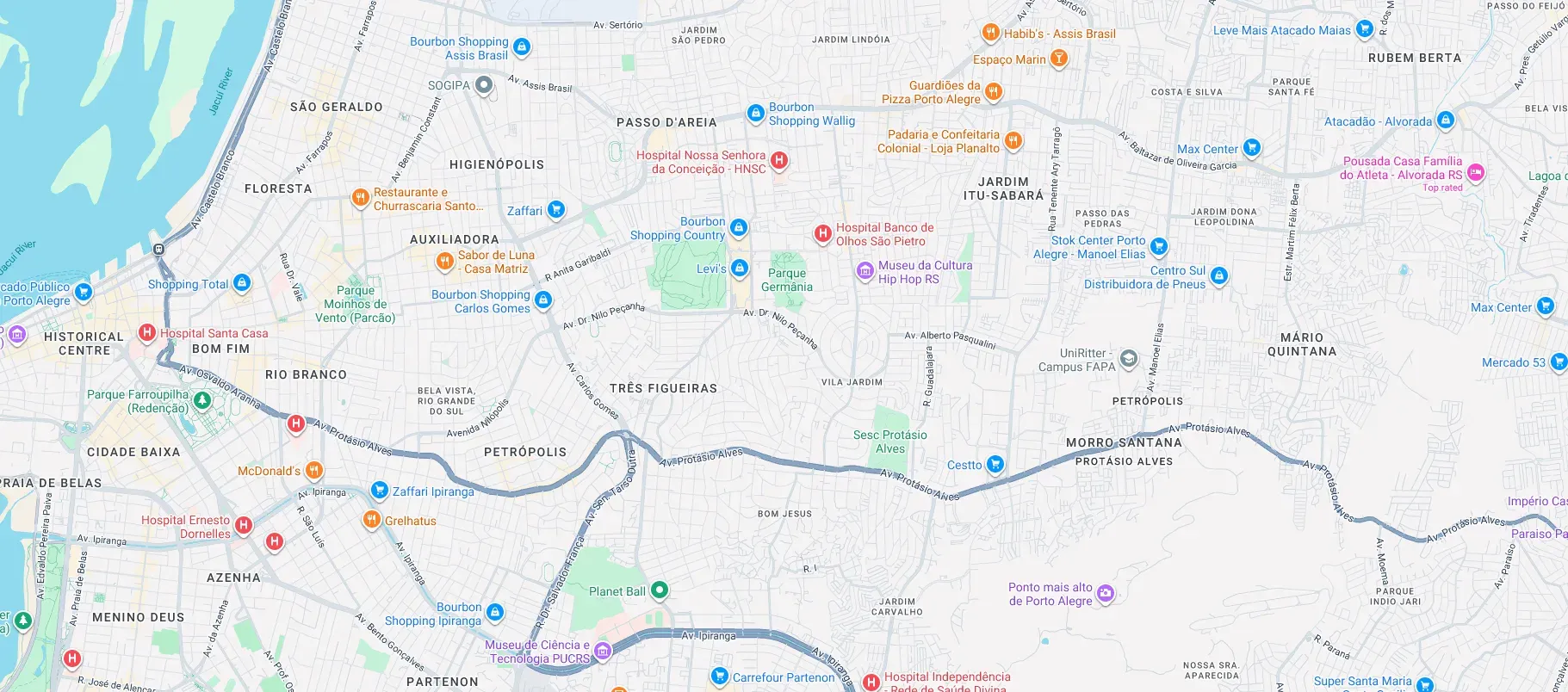 Mapa de Porto Alegre com permissões ativas
